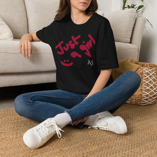 Just a Girl T-Shirt | Black| ASTRÉ Casual Handwritten Graphic Tee for Teens & Women