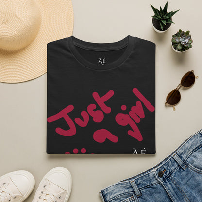 Just a Girl T-Shirt | Black| ASTRÉ Casual Handwritten Graphic Tee for Teens & Women