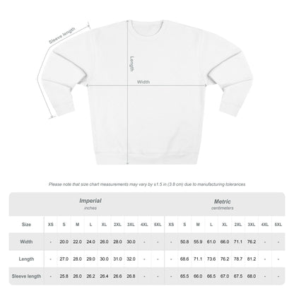 White long-sleeve shirt with size chart on a white background