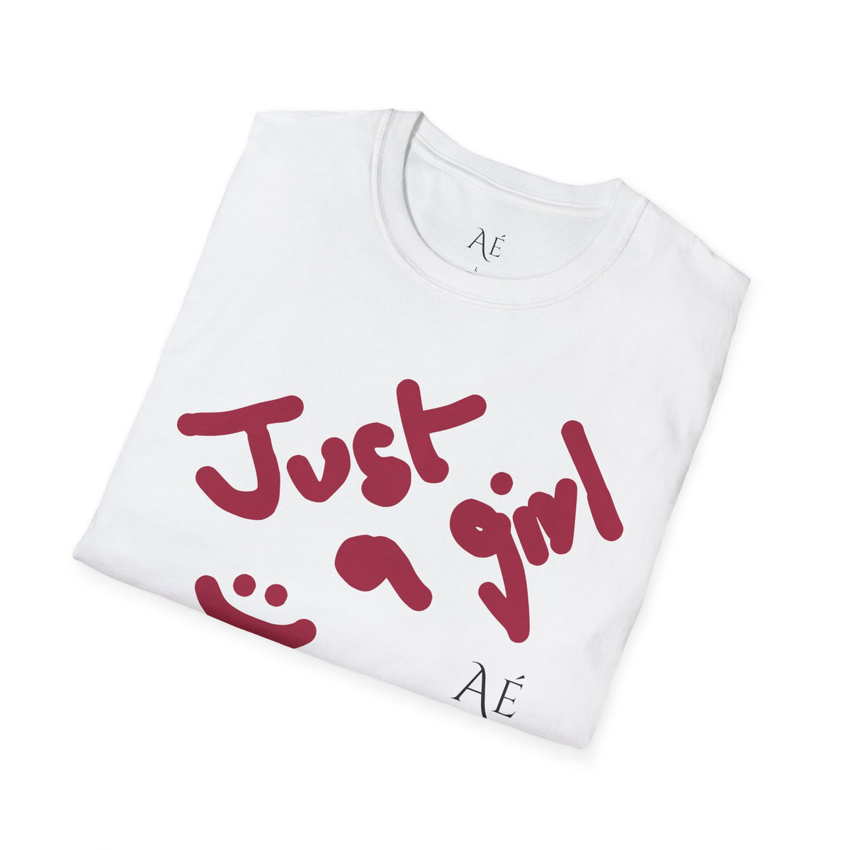 تيشيرت "Just a Girl" | أبيض | تيشيرت آستري كاجوال برسومات مكتوبة بخط اليد للمراهقات والنساء