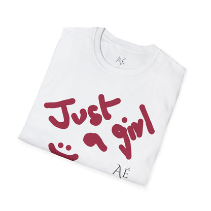 تيشيرت "Just a Girl" | أبيض | تيشيرت آستري كاجوال برسومات مكتوبة بخط اليد للمراهقات والنساء
