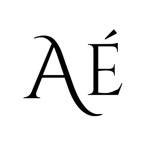 Black serif typography showing the letters A and É together on a plain white background.